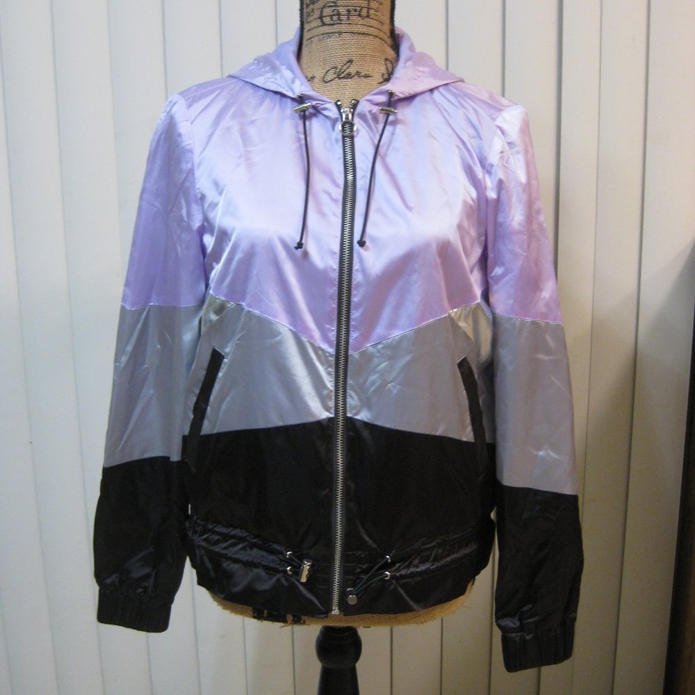 NWT Express purple black silver windbreaker jacket hoodie XS extra small